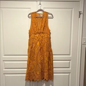 FARM Rio Vibrant Orange Lace Midi Dress
